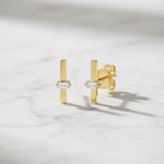 Load image into Gallery viewer, EFA54270. 14K Solid Gold Diamond Bar Studs