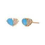 Load image into Gallery viewer, 14K Solid Gold Diamonds and Turquoise Heart Stud Earrings