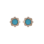 Load image into Gallery viewer, EFF54380TQ. 14K Solid Gold Diamonds and Turquoise Fancy Studs