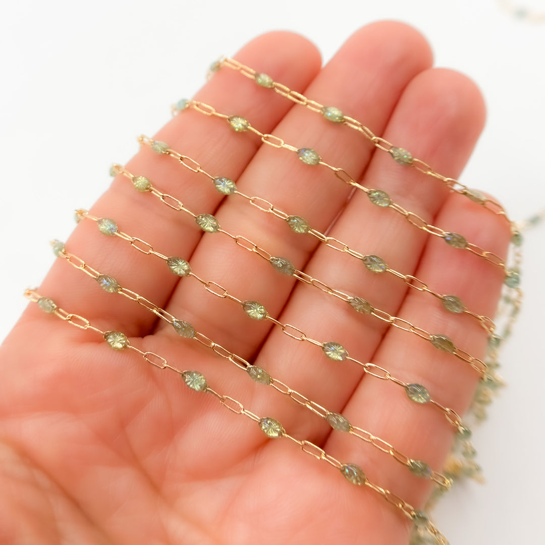 Gold Filled Green Shade Color Opal Enamel Cable Chains