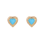 Load image into Gallery viewer, 14K Solid Yellow Gold Diamond and Turquoise Heart Stud Earring