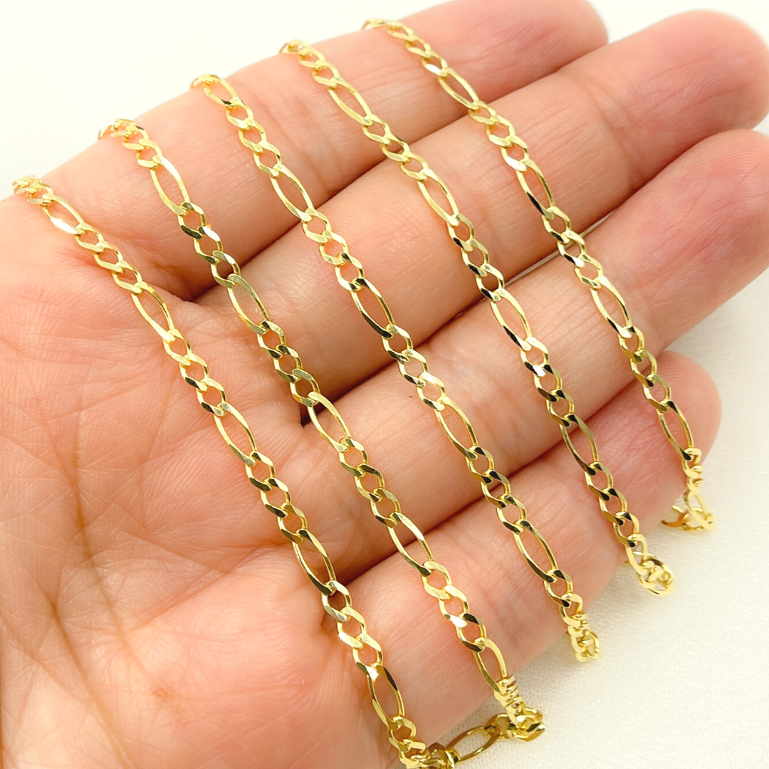 Shop Now 14K Solid Yellow Gold Flat Figaro Chain by Foot