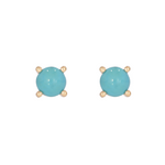 Load image into Gallery viewer, 14K Solid Yellow Gold Turquoise Round Stud Earring