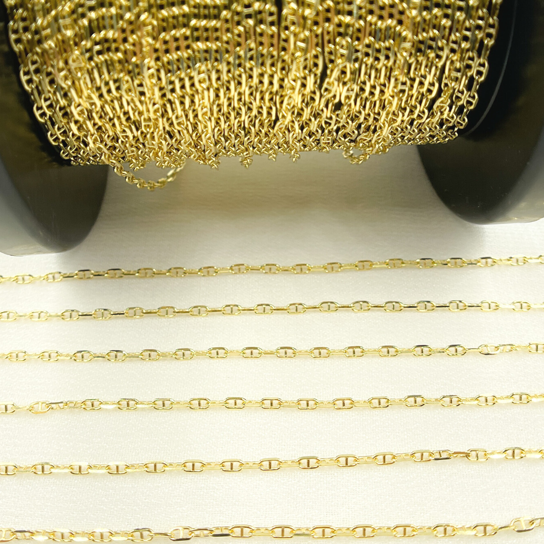 14K Gold Flat Marina Link Chain by Foot