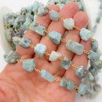Load image into Gallery viewer, Larimar Organic Flat Shape Gold Plated Wire Chain