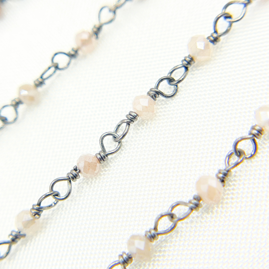 Coated Peach Moonstone Oxidized Wire Chain. CMS67