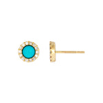 Load image into Gallery viewer, EFC53243TQ. 14K Solid Yellow Gold Diamond and Turquoise Round Stud Earring