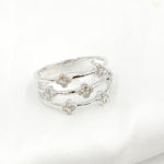 Load image into Gallery viewer, 14K Solid White Gold Diamond 3 Row Flower Ring.