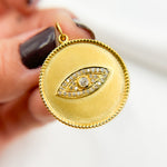Load image into Gallery viewer, 14K Solid Gold with Diamonds Circle with Evil Eye Charm. GDP30