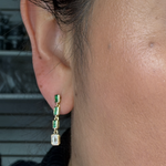 Load image into Gallery viewer, Shop 14k Solid Gold Diamond and Emerald Dangle Rectangle Earring
