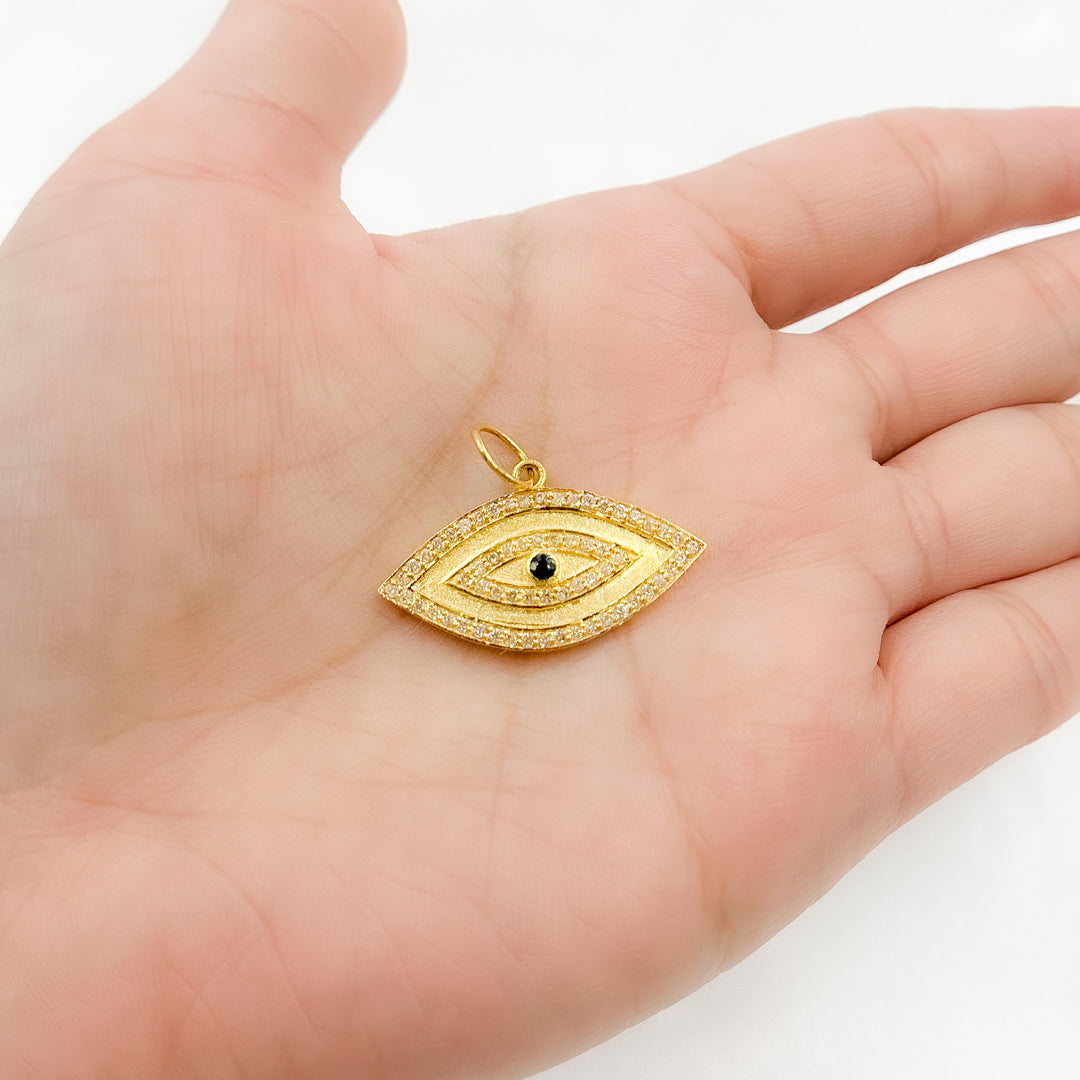 14K Solid Gold Diamonds and Gemstones Evil Eye Charm. GDP164