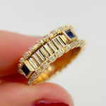 Load image into Gallery viewer, Shop 14K Solid Yellow Gold Diamond and Blue Sapphire Band Ring