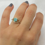 Load image into Gallery viewer, 14k Solid Gold Diamond and Turquoise Eye Ring.