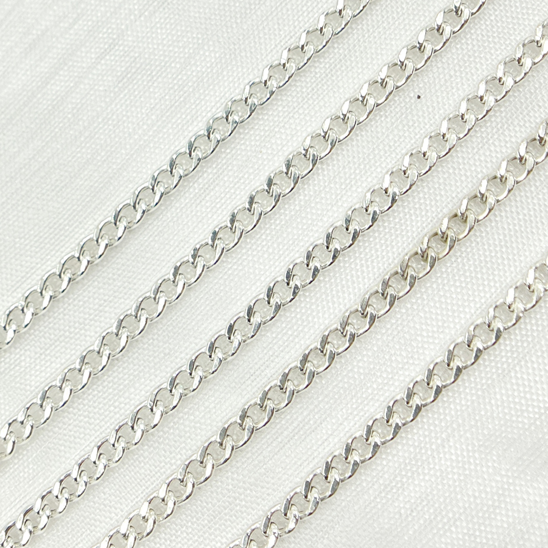 V43SS. 925 Sterling Silver Curb Round Link Chain
