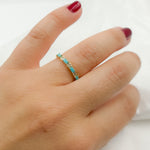 Load image into Gallery viewer, 14K Solid Yellow Gold Diamond and Turquoise Band Ring