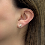 Load image into Gallery viewer, EFE52673Y. 14k Solid Gold Diamond Flower Stud Earrings