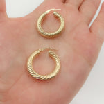 Load image into Gallery viewer, 14K Gold Twisted Round Hollow Hoop Earrings