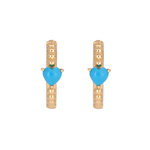 Load image into Gallery viewer, Buy 14K Solid Gold Turquoise Heart Hoops