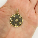 Load image into Gallery viewer, KSG02. Sterling Silver Black Rhodium with Diamonds Circle Shape Charm with Flowers and Stars