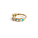 Load image into Gallery viewer, 14k Solid Gold Diamond and Turquoise Heart Ring.