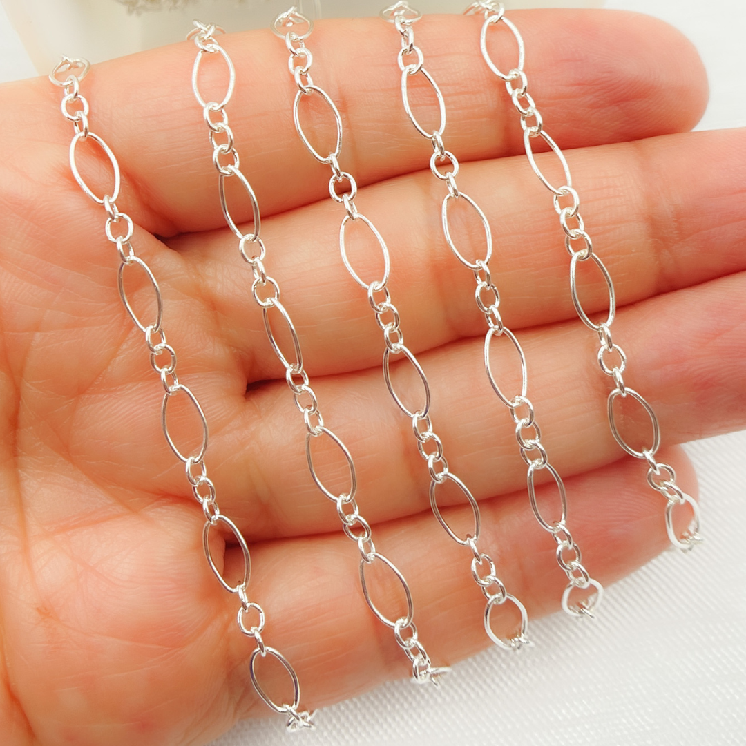 925 Sterling Silver Oval and Round Link Chain