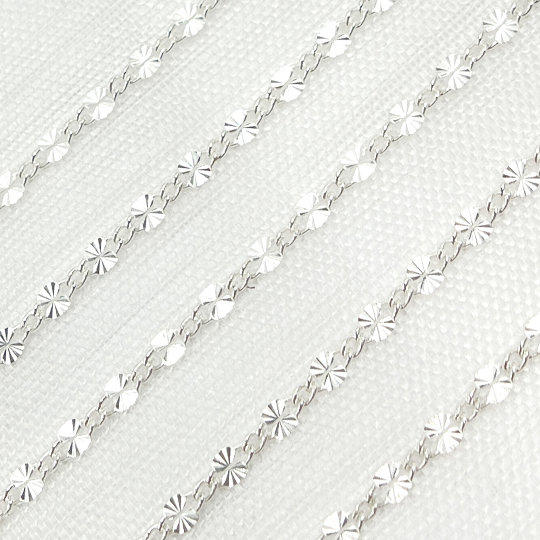 Sterling Silver Diamond Cut Flat Marina Link Chain