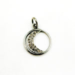 Load image into Gallery viewer, A selection of round moon charms in different finishes: silver with black rhodium, gold plated, and rose gold plated, each featuring a patterned interior.