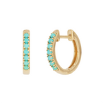 Load image into Gallery viewer, EHZ57450. 14K Solid Yellow Gold Emerald Hoop Earrings