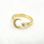 Load image into Gallery viewer, 14K Solid Gold Diamond Moon & Star Ring.
