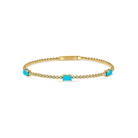 BNF68563. 14K Solid Yellow Gold Diamond and Gemstone Bangle