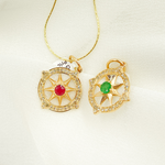 Load image into Gallery viewer, 14K Solid Gold Compass Circle Charm available in Emerald & Ruby. KG108