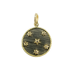 Load image into Gallery viewer, KSG02. Sterling Silver Black Rhodium with Diamonds Circle Shape Charm with Flowers and Stars