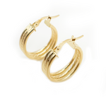 Load image into Gallery viewer, 14K Solid Gold Smooth and Textured Triple Line Hollow Hoop Earrings