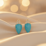 Load image into Gallery viewer, DER03407TQ. 14K Solid Gold Diamond and Turquoise Fancy Stud Earrings
