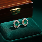 Load image into Gallery viewer, CE97164EM6X4. 14k Solid Gold Diamond and Emerald Stud Earrings