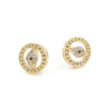 Load image into Gallery viewer, EFE52001A. 14K Solid Gold and Diamonds Circle with Eye Earrings