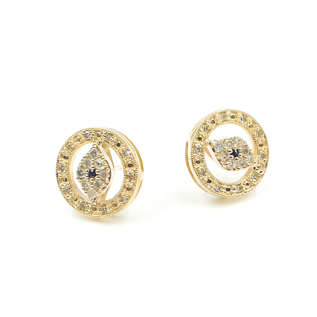 14K Solid Gold and Diamonds Circle with Eye Earrings. EFE52001A