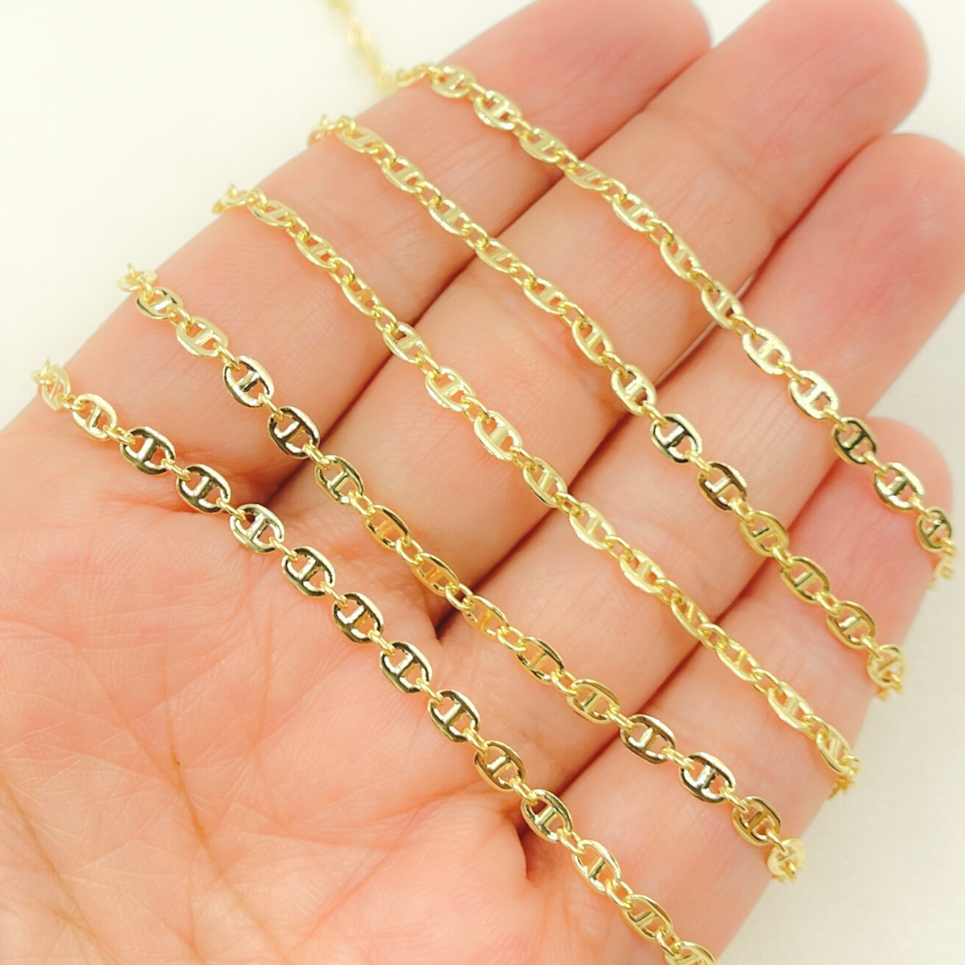 14K Solid Yellow Gold Flat Marina Link Chain