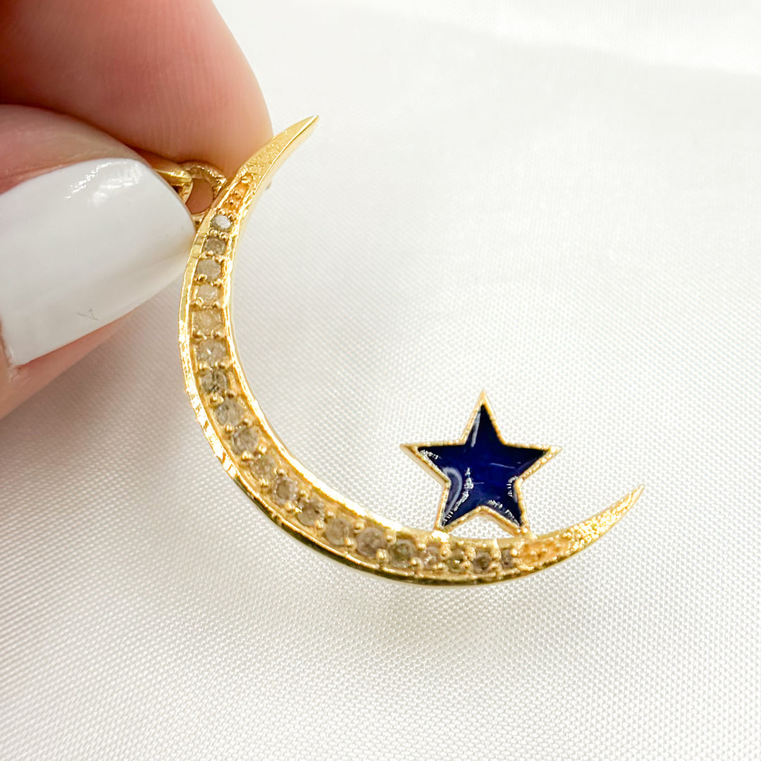Silver Moon and Star Enamel Pendant