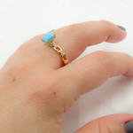 Load image into Gallery viewer, 14k Solid Gold Diamond and Turquoise Chain Ring.
