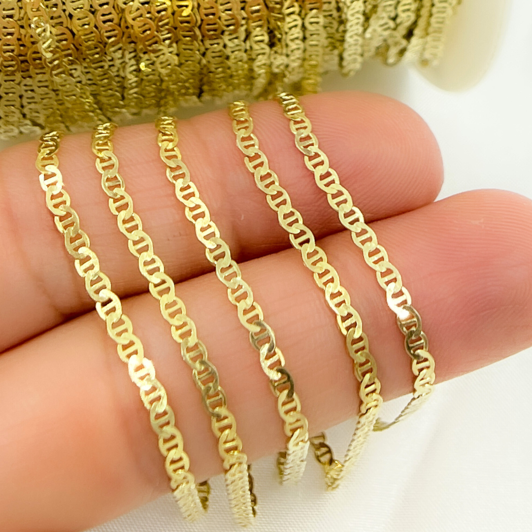 Z13GP. Gold Plated 925 Sterling Silver Flat Marina Chain