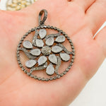 Load image into Gallery viewer, DSP013. Diamond Silver Circle Gemstone Flower Pendant