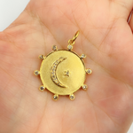 Load image into Gallery viewer, 14K Solid Gold with Diamonds Circle Shape Charm with Moon and Star in the Center. GDP205