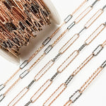 Load image into Gallery viewer, Shop Now Sterling Silver Diamond Cut Long Rose Gold Plated & Short Black Rhodium Paperclip Chain