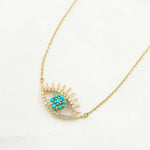 Load image into Gallery viewer, NFC71440TQ. 14k Solid Gold Turquoise and Diamond Eye Necklace