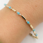 Load image into Gallery viewer, BFG61255TQ. 14K Solid Gold Diamond and Turquoise Fancy Bracelet