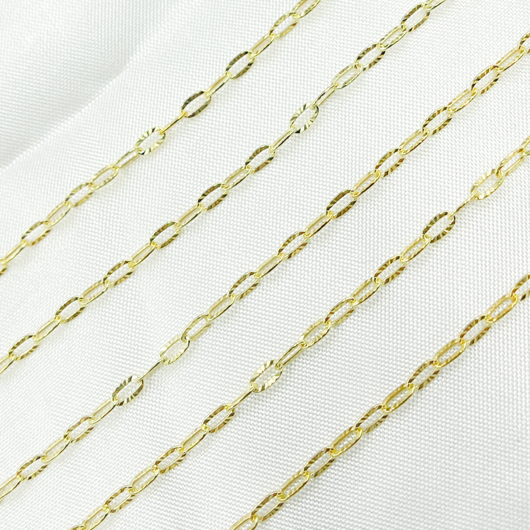 Z15GP. Gold Plated 925 Sterling Silver Cable Flat Diamond Cut Link Chain