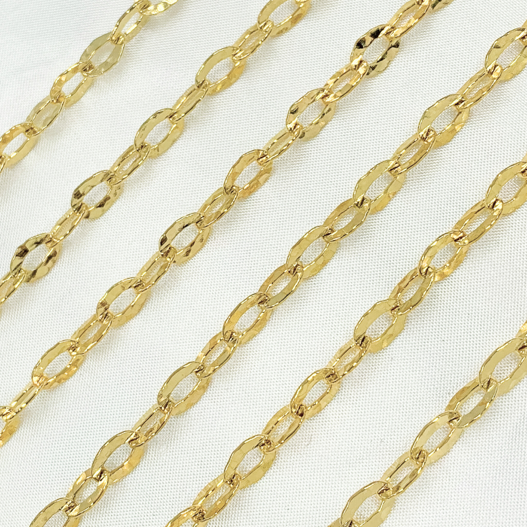 Gold Plated 925 Sterling Silver Flat Hammered Oval Link Chain. Y15GP