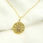 Load image into Gallery viewer, 14K Solid Gold with Diamonds Circle Shape Charm with Star in the Center. KG27