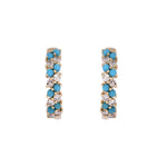 Load image into Gallery viewer, 14K Solid Gold Diamonds and Turquoise Hoops